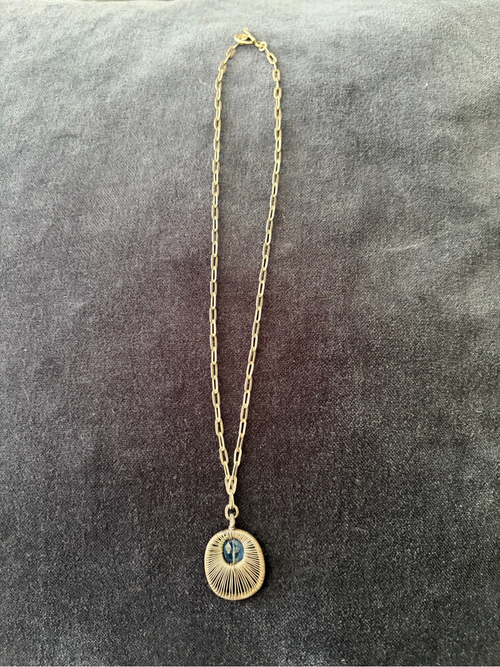 Dana Kellin Silver Sunburst Pendant Necklace with Blue Raw Stone Center